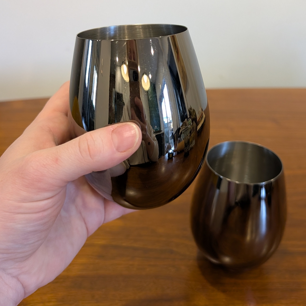 Preloved Viski 6455 Warren: Gunmetal Black Stemless Wine Glasses (Set Of 2) - Picture 3 of 7